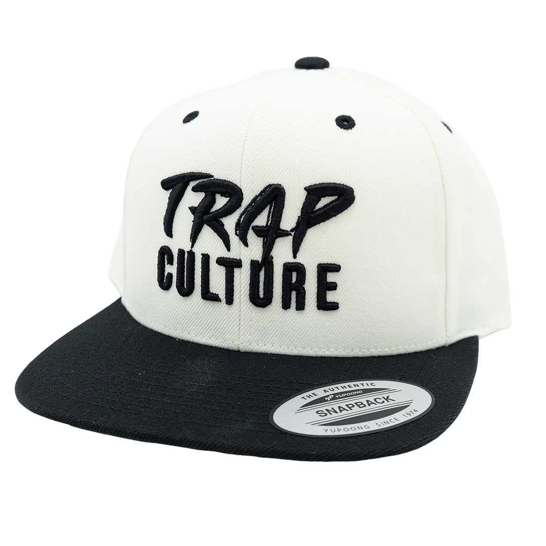 Trap Culture Black Bill Eggshell White Snapback Hat