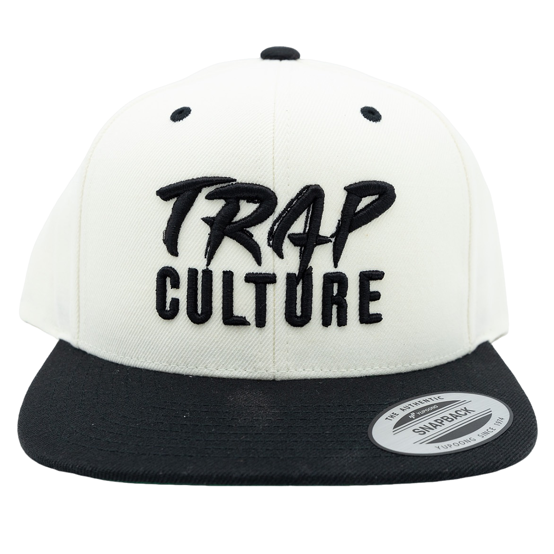 Trap Culture Black Bill Eggshell White Snapback Hat