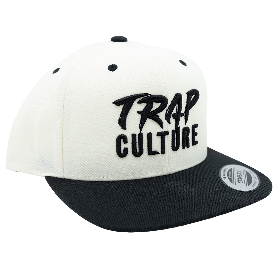 Trap Culture Black Bill Eggshell White Snapback Hat