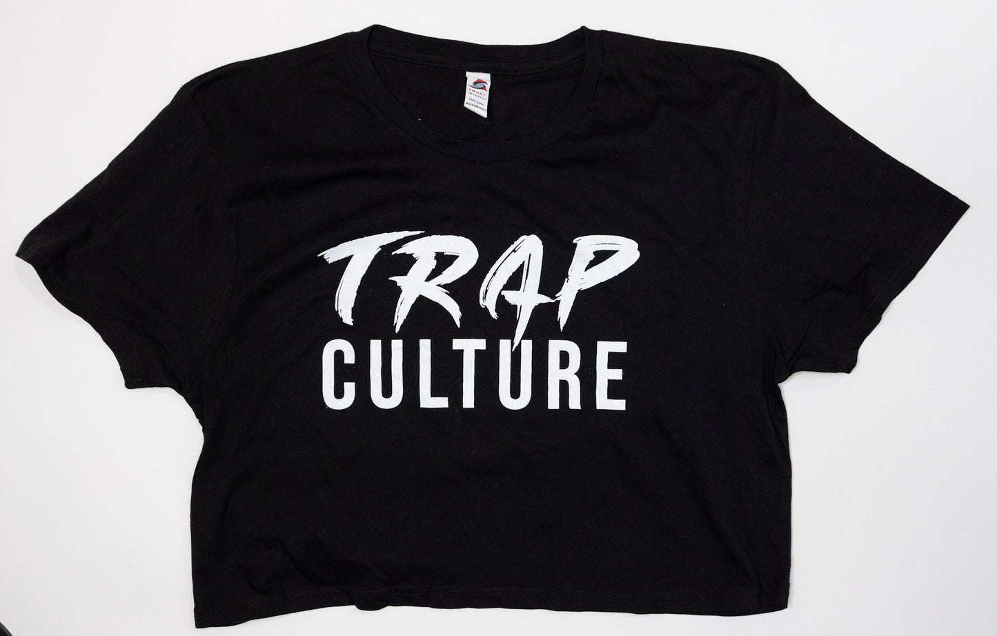 Trap Culture Stacked Logo Crop Top Black with White Logo