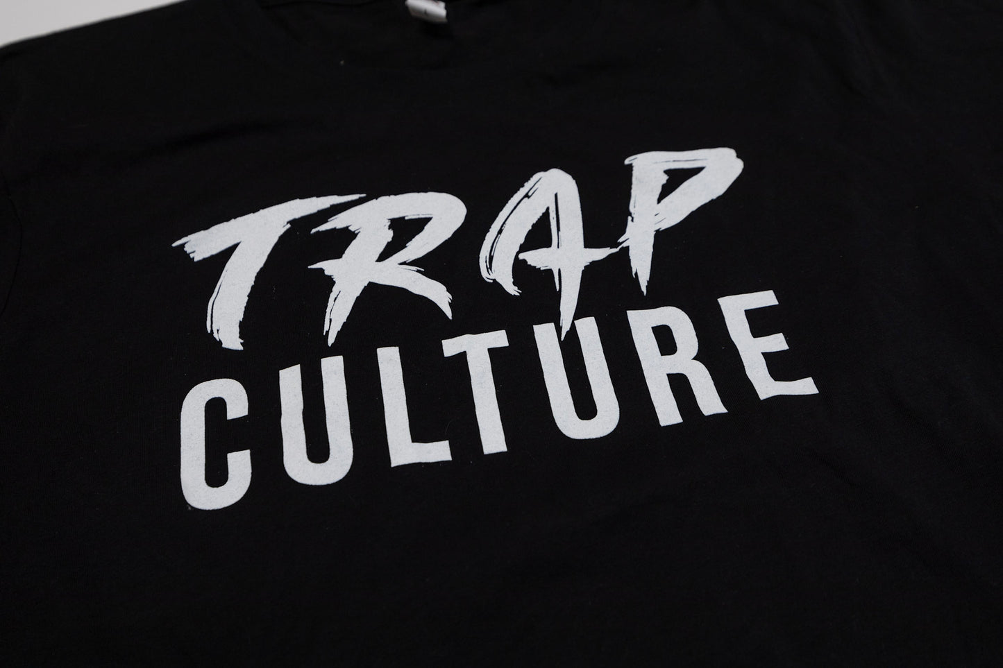 Trap Culture Stacked Logo Crop Top Black with White Logo