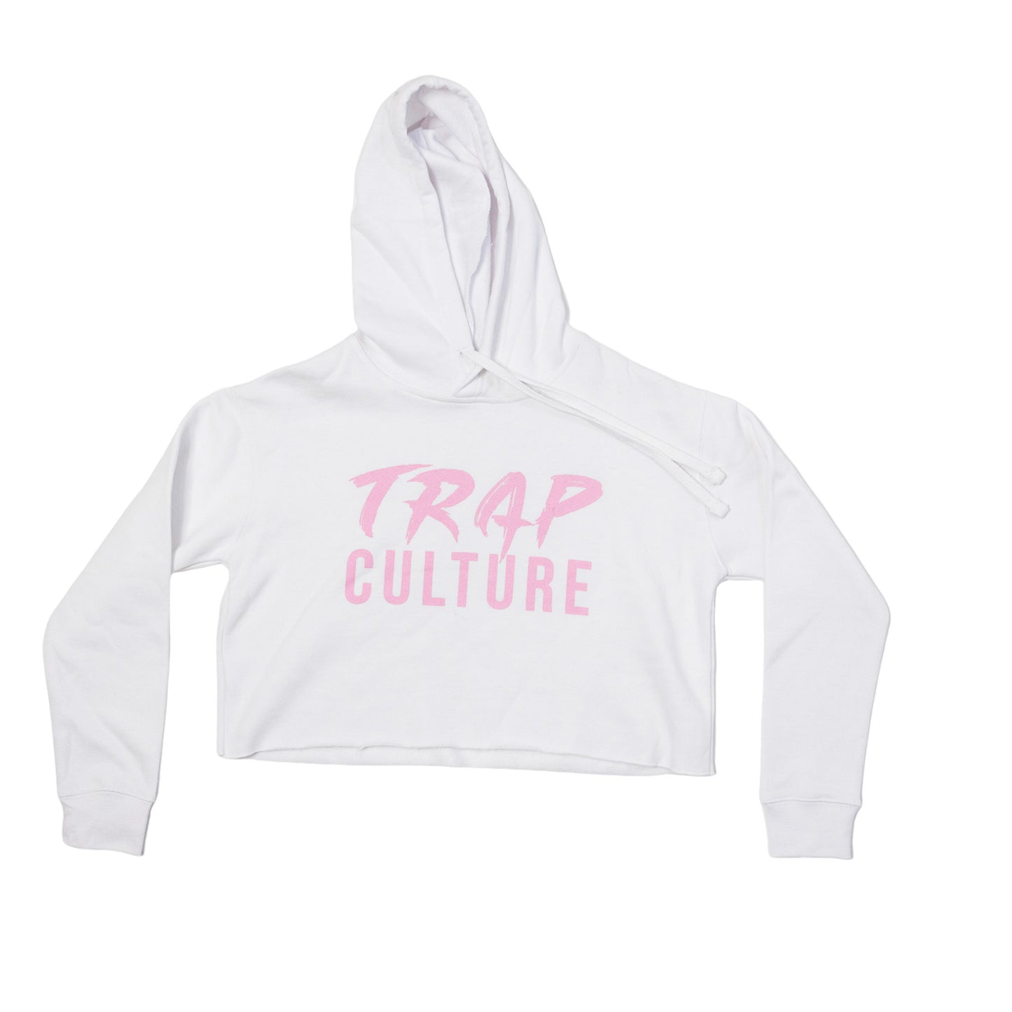 Trap Culture Crop Top Hoodie White with Pink Logo