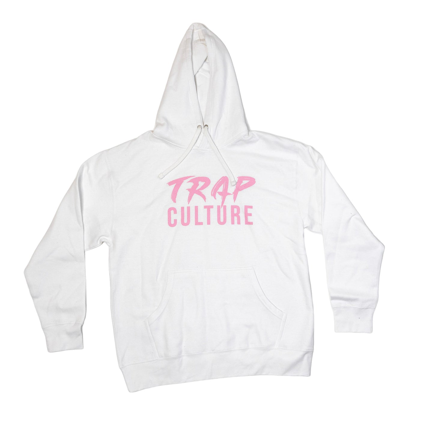 Trap Culture Pullover Hoodie White with Pink Logo