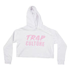 White Trap Culture Crop Top Hoodie (Pink Logo)